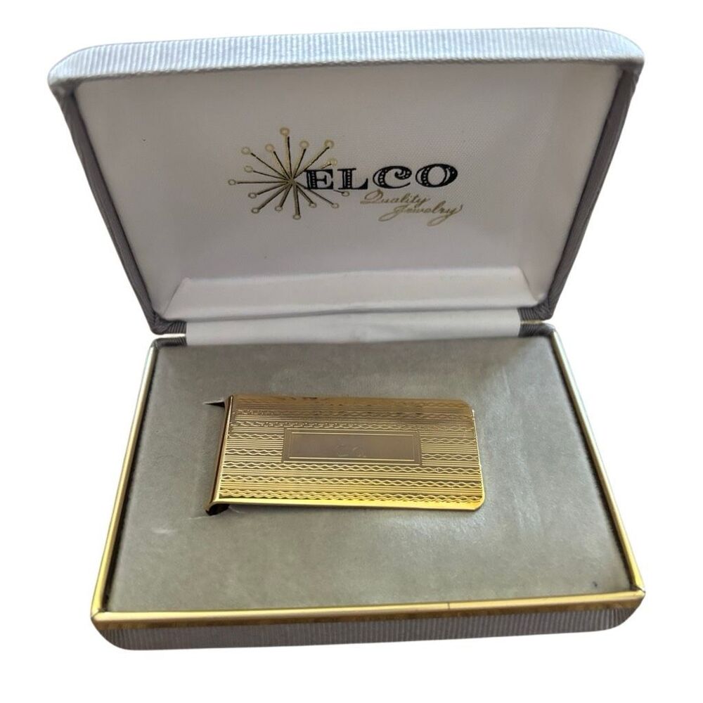 Vintage Elco Gold-Tone Engraved "Ed" Money Clip with Original Presentation Box